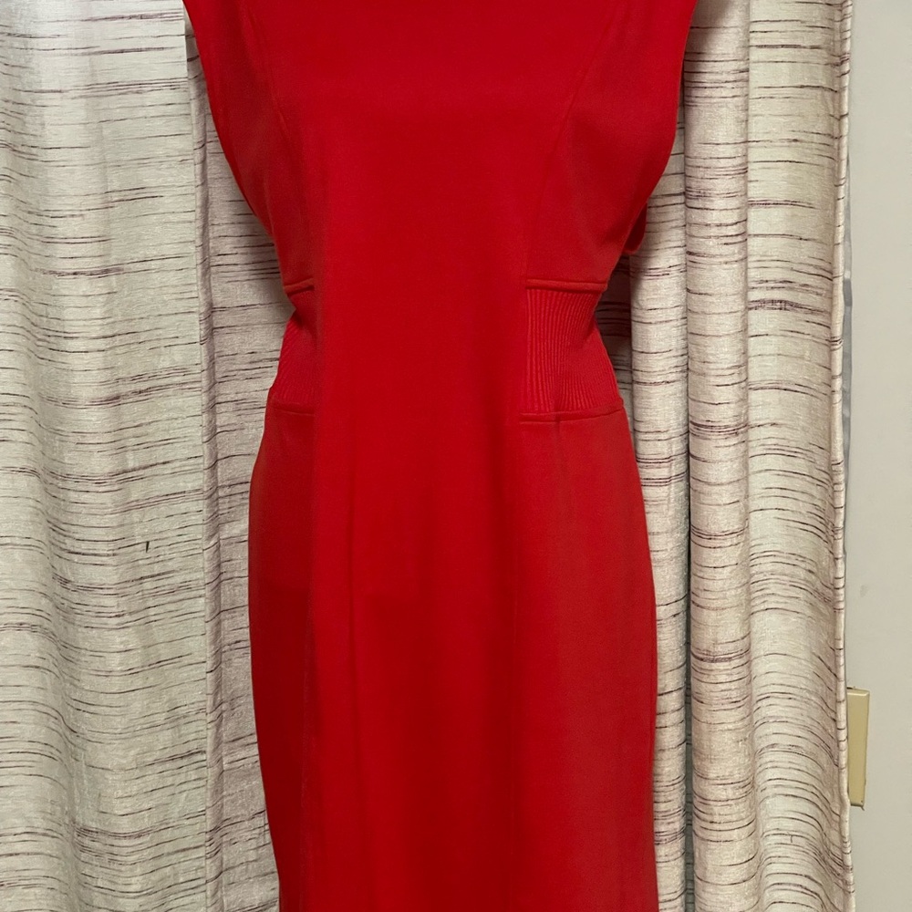 Spense Red Sheath Midi Dress Sleeveless Scoop Neck